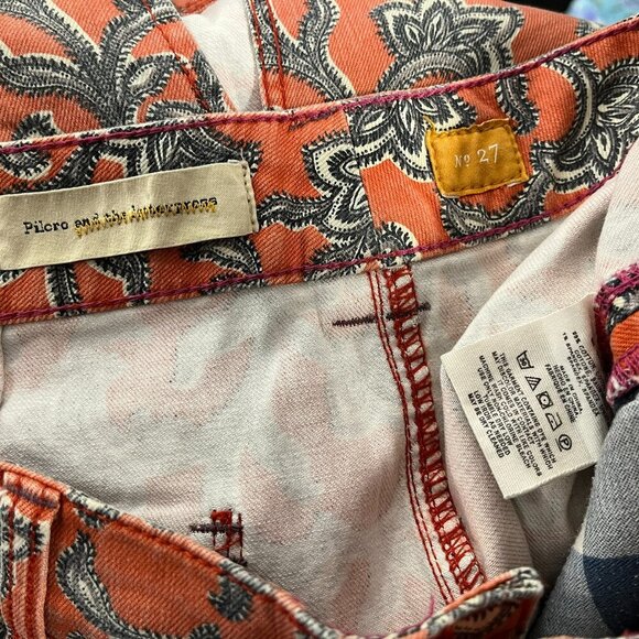 Pilcro and the Letterpress Women's Coral Paisley Denim Skirt - Size 27 - Picture 2 of 5